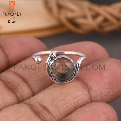 Fluorite Round 925 Sterling Silver Ring