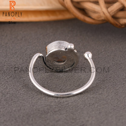 Fluorite Round 925 Sterling Silver Ring