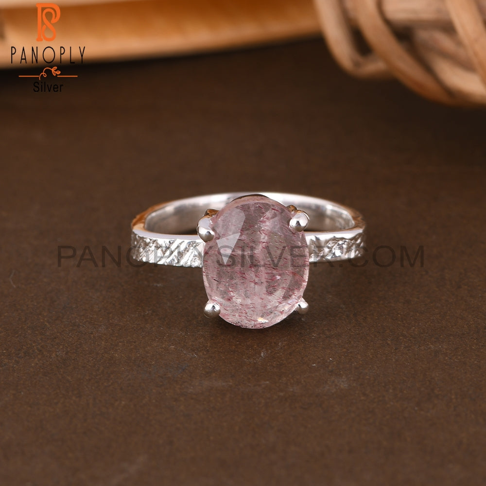 Strawberry Quartz Oval 925 Silver Ring