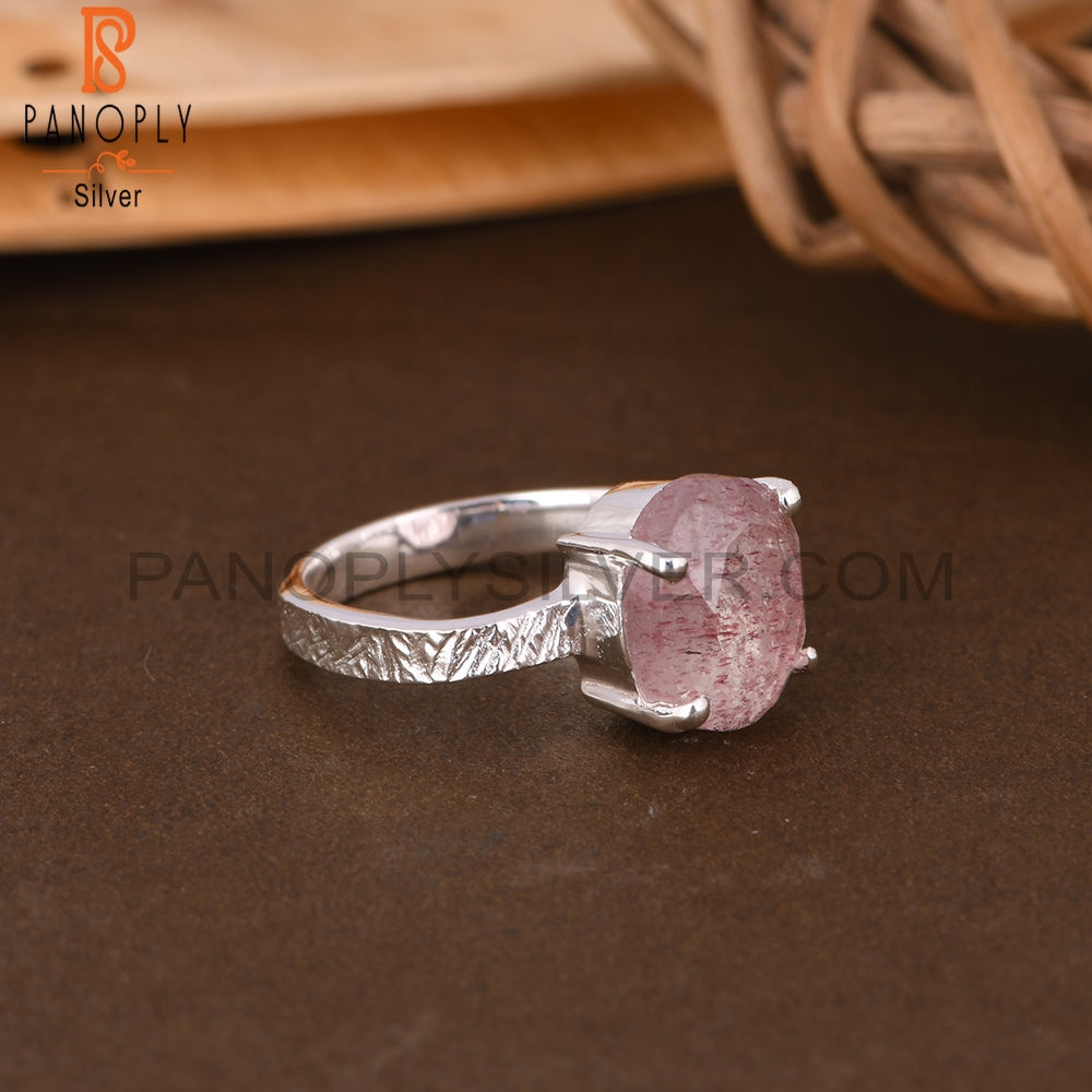 Strawberry Quartz Oval 925 Silver Ring