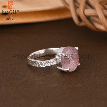 Strawberry Quartz Oval 925 Silver Ring