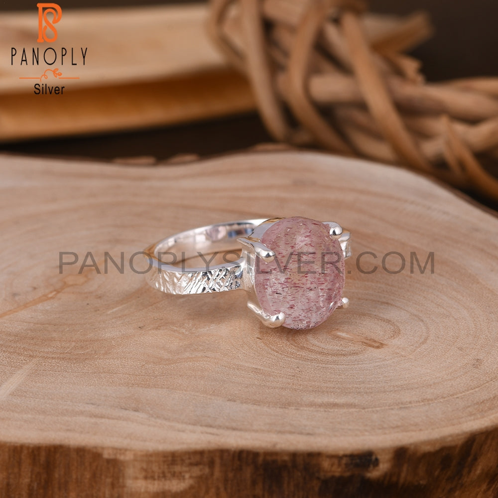 Strawberry Quartz Oval 925 Silver Ring