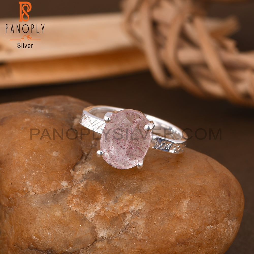 Strawberry Quartz Oval 925 Silver Ring