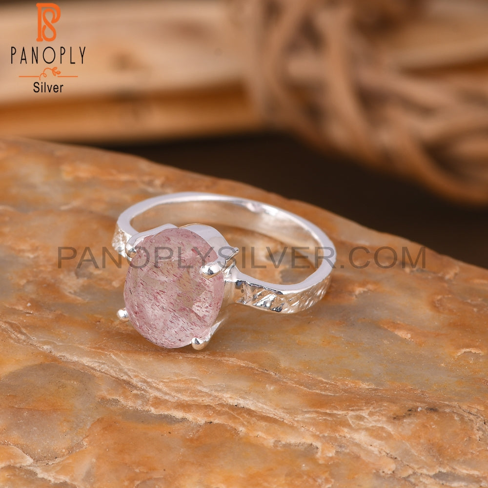 Strawberry Quartz Oval 925 Silver Ring