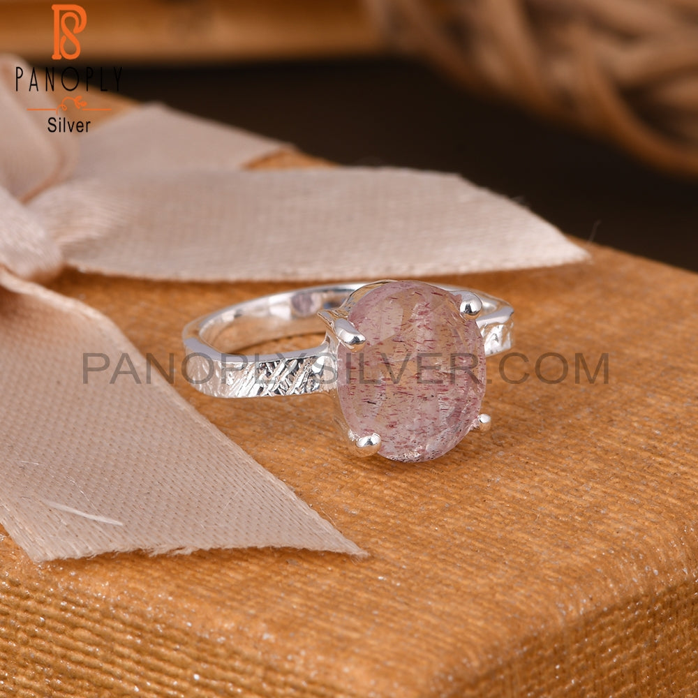 Strawberry Quartz Oval 925 Silver Ring