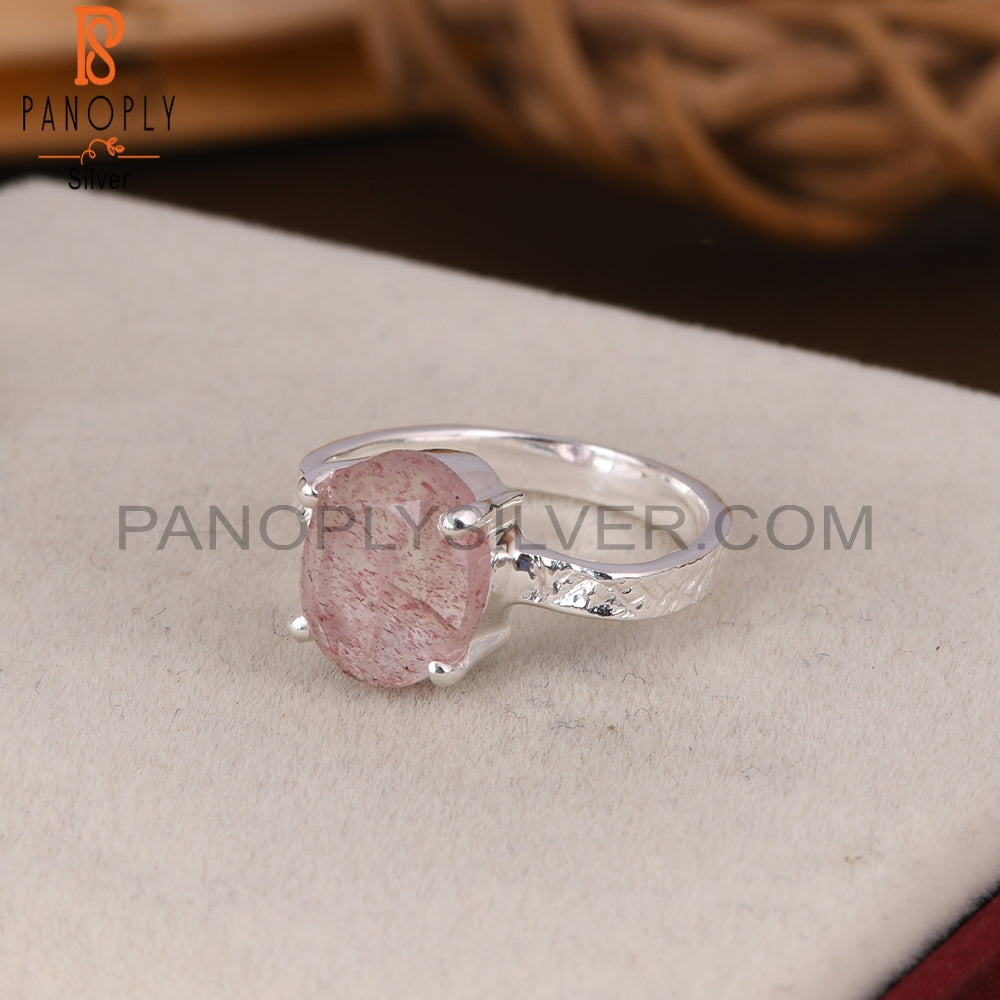 Strawberry Quartz Oval 925 Silver Ring