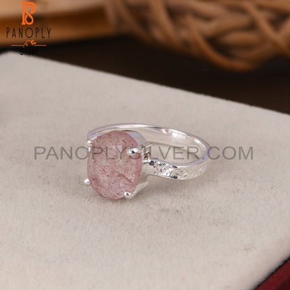 Strawberry Quartz Oval 925 Silver Ring