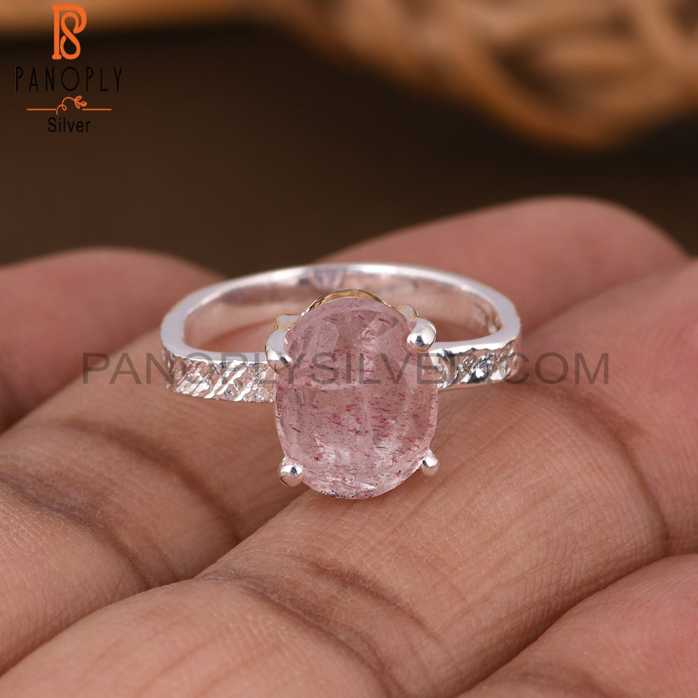 Strawberry Quartz Oval 925 Silver Ring