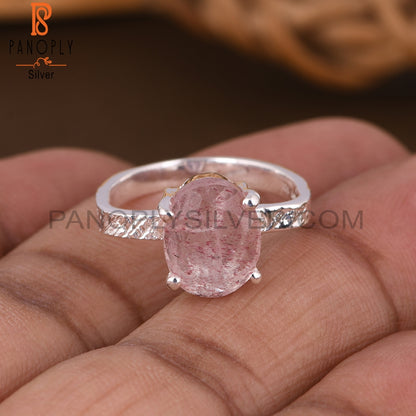 Strawberry Quartz Oval 925 Silver Ring