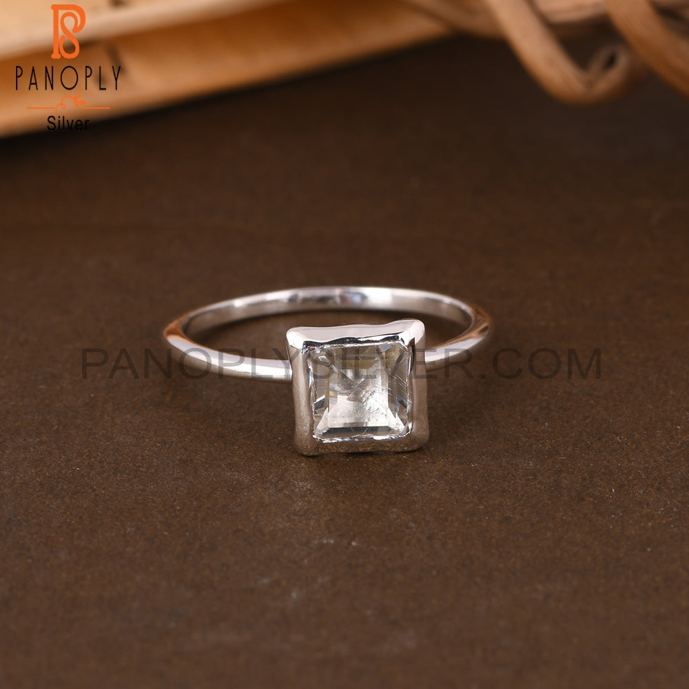 Green Amethyst Square Shape 925 Sterling Silve Ring