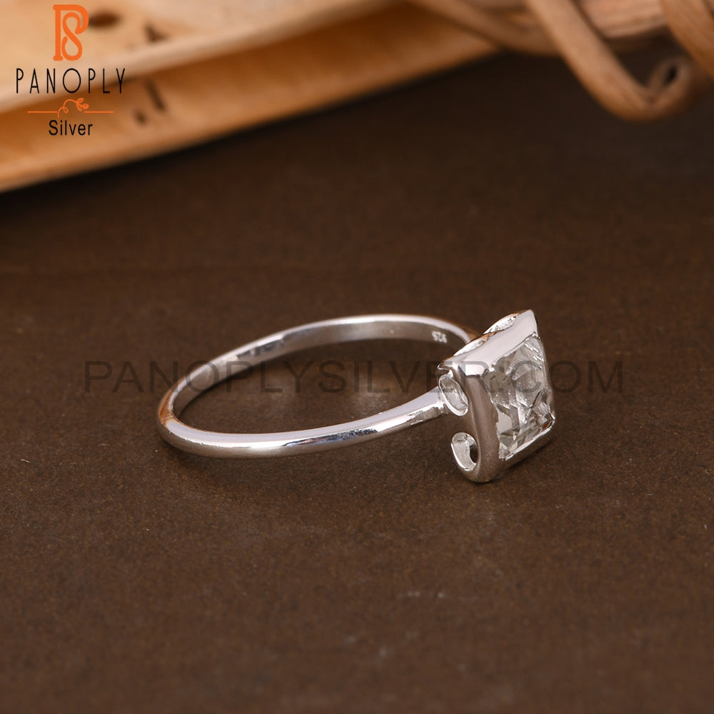 Green Amethyst Square Shape 925 Sterling Silve Ring