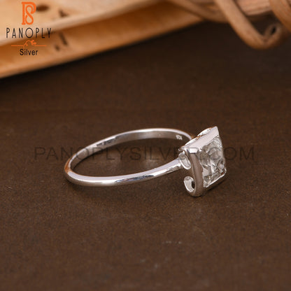 Green Amethyst Square Shape 925 Sterling Silve Ring