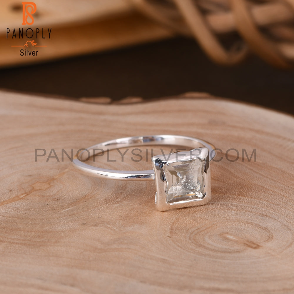Green Amethyst Square Shape 925 Sterling Silve Ring