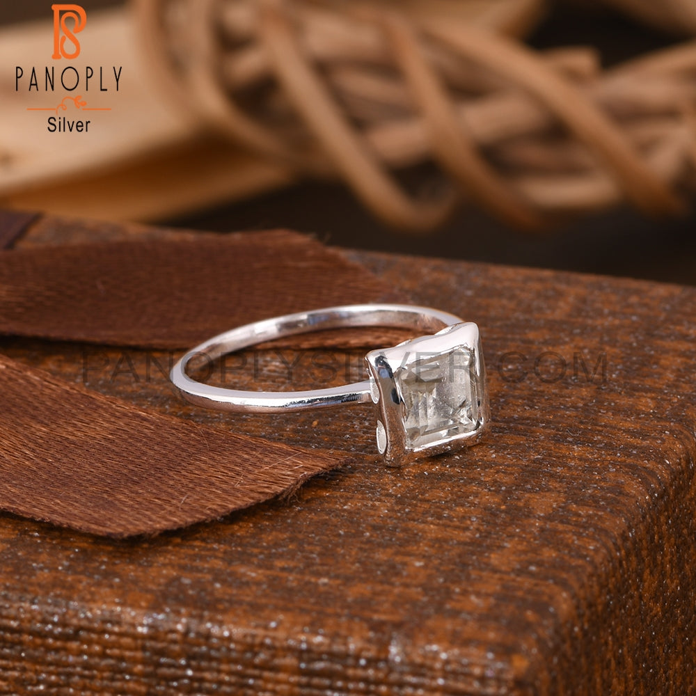 Green Amethyst Square Shape 925 Sterling Silve Ring