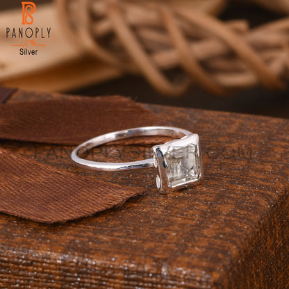 Green Amethyst Square Shape 925 Sterling Silve Ring
