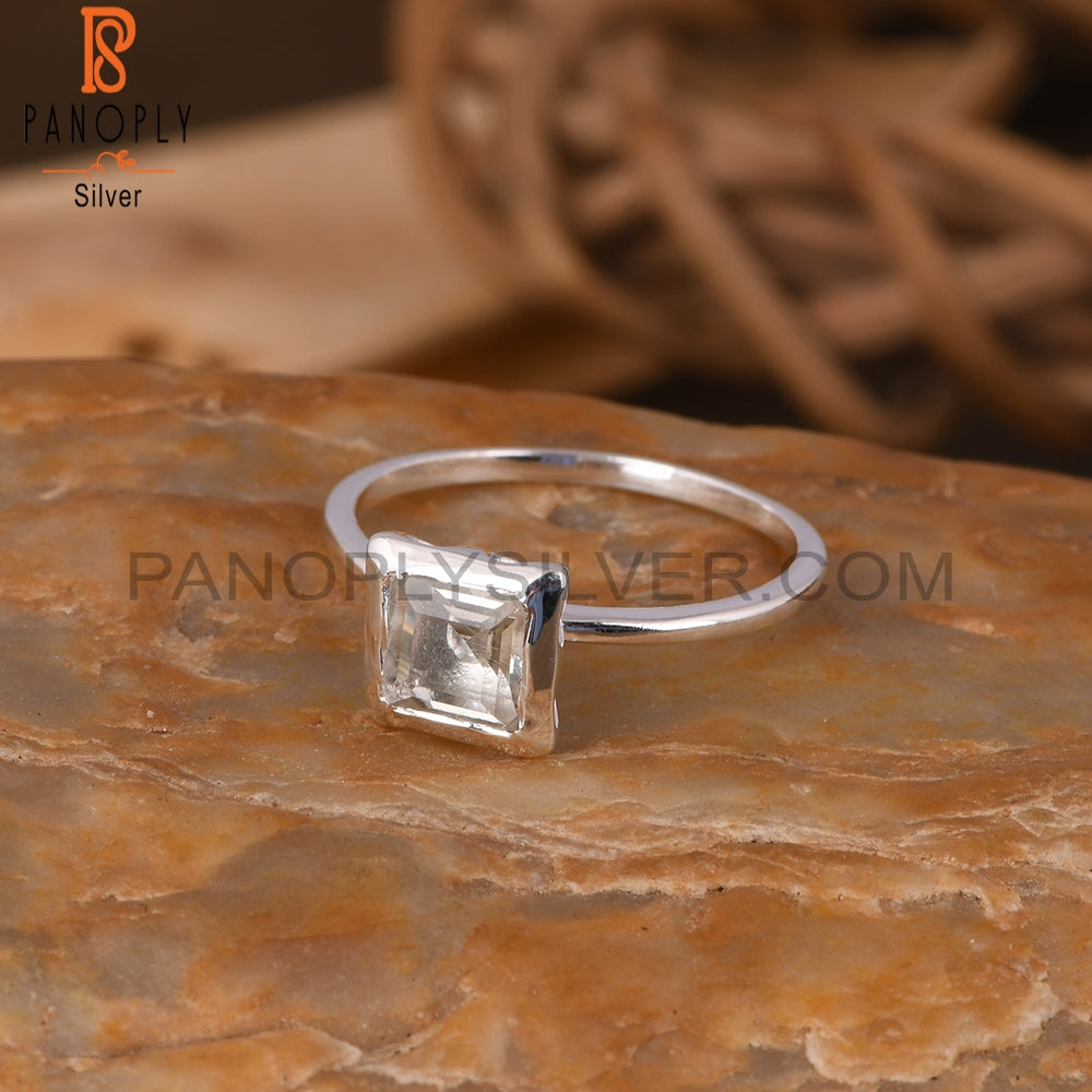 Green Amethyst Square Shape 925 Sterling Silve Ring