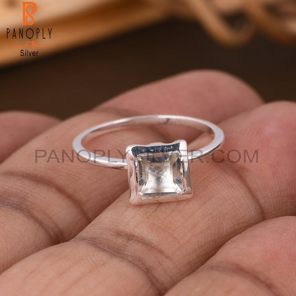 Green Amethyst Square Shape 925 Sterling Silve Ring