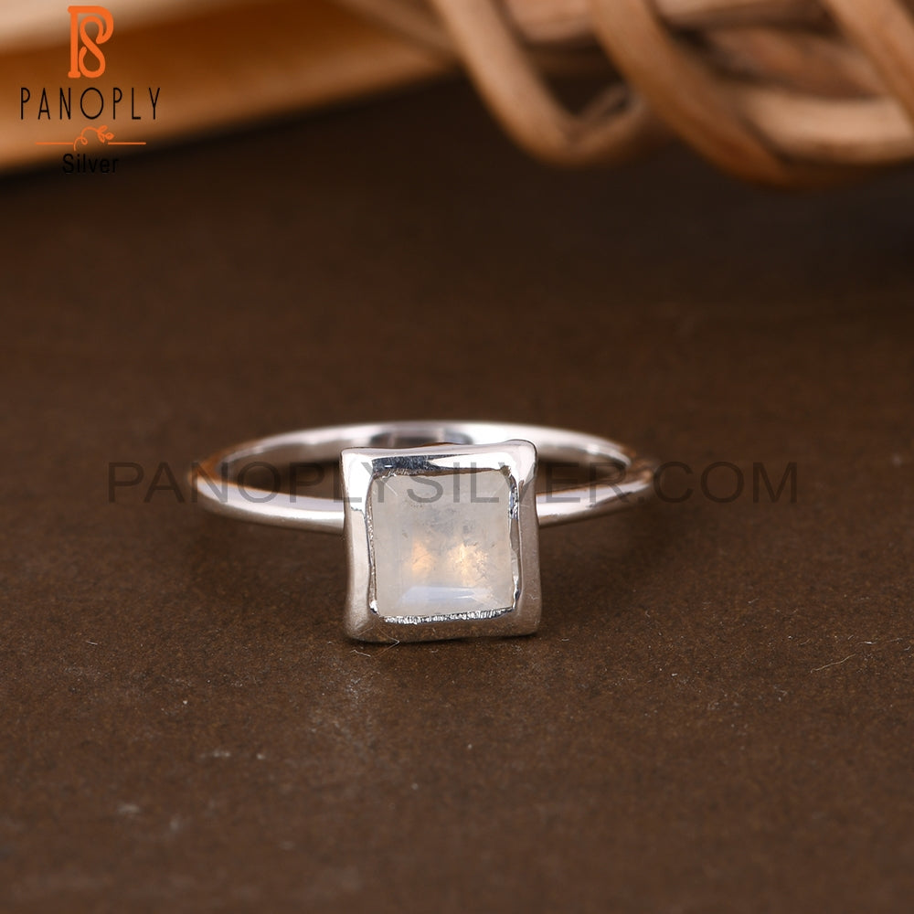 Rainbow Moonstone Square 925 Sterling Silver Ring