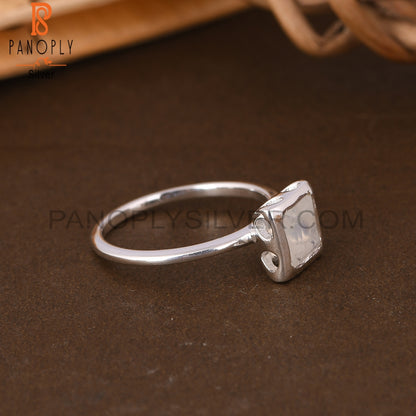 Rainbow Moonstone Square 925 Sterling Silver Ring