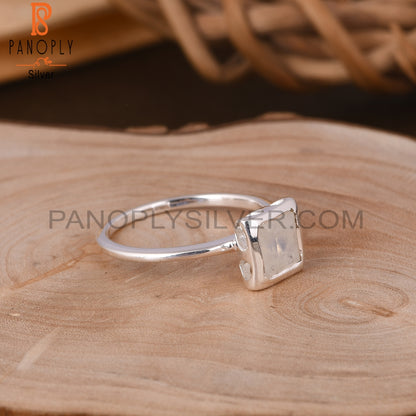 Rainbow Moonstone Square 925 Sterling Silver Ring