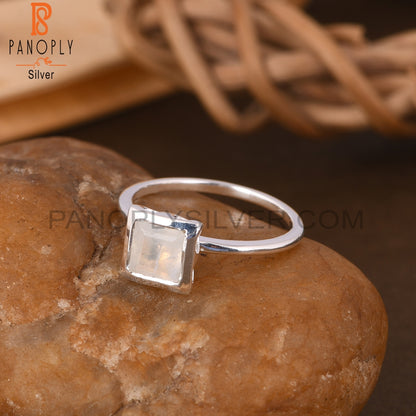 Rainbow Moonstone Square 925 Sterling Silver Ring
