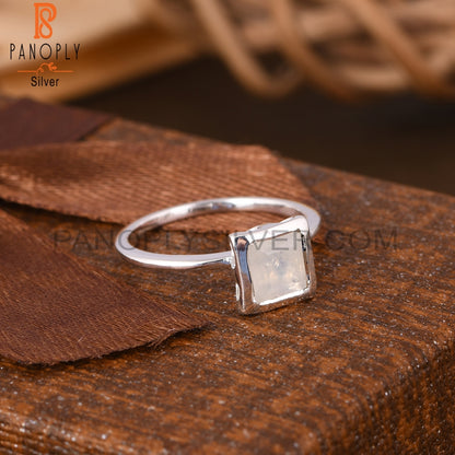 Rainbow Moonstone Square 925 Sterling Silver Ring