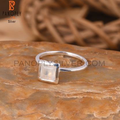 Rainbow Moonstone Square 925 Sterling Silver Ring