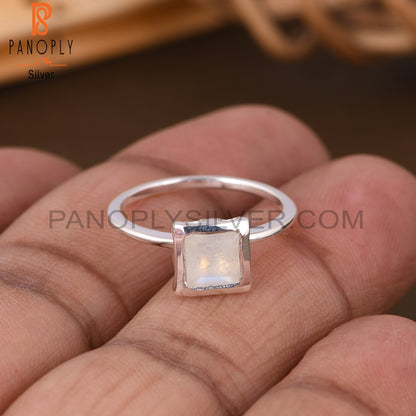 Rainbow Moonstone Square 925 Sterling Silver Ring