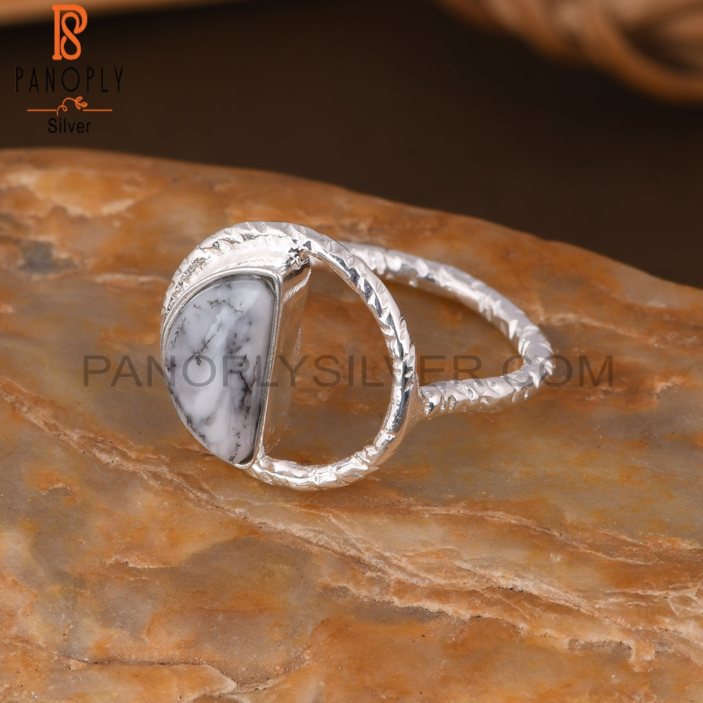 Dendrite D Shape 925 Sterling Silver Ring