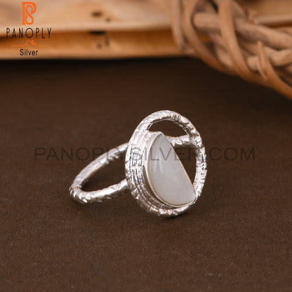 White Moonstone D Shape 925 Sterling Silver Ring