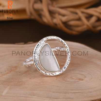 White Moonstone D Shape 925 Sterling Silver Ring