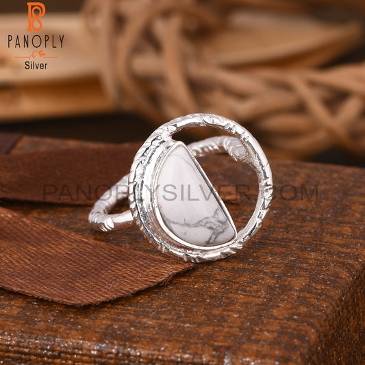 Howlite D Shape 925 Sterling Silver Ring