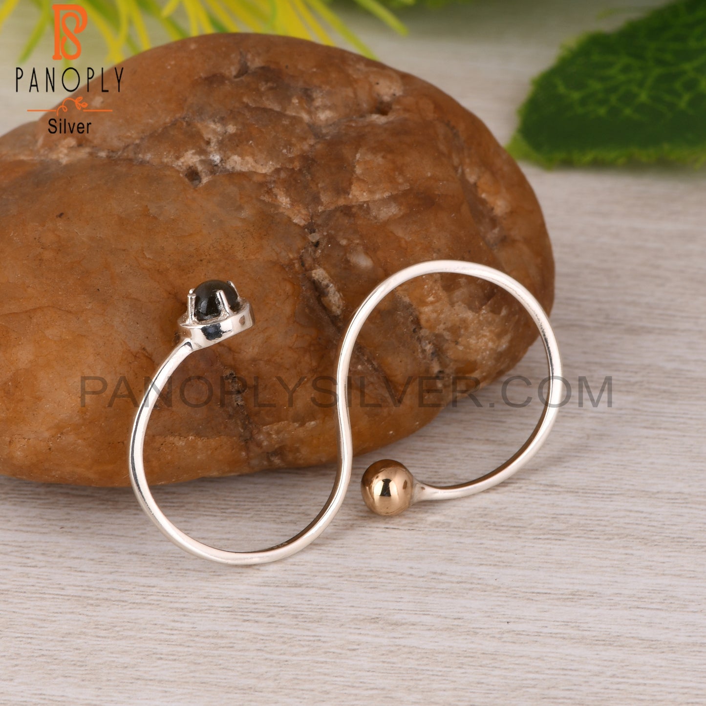 Gold Sheen Obsidian Prong Set And Ball Link 925 Silver Ring