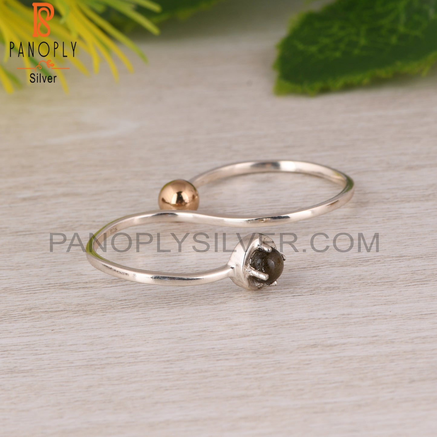 Gold Sheen Obsidian Prong Set And Ball Link 925 Silver Ring