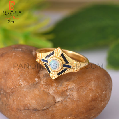 Ethiopian Opal Round 925 Sterling Silver Ring