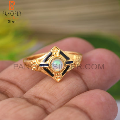 Ethiopian Opal Round 925 Sterling Silver Ring
