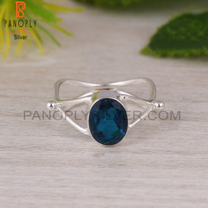 Doublet London Blue Topaz Quartz Oval 925 Sterling Silver Ring