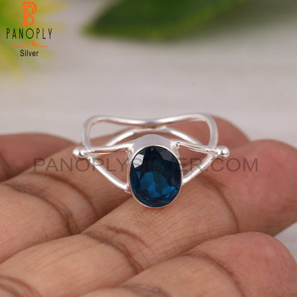 Doublet London Blue Topaz Quartz Oval 925 Sterling Silver Ring