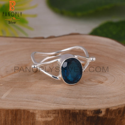 Doublet London Blue Topaz Quartz Oval 925 Sterling Silver Ring