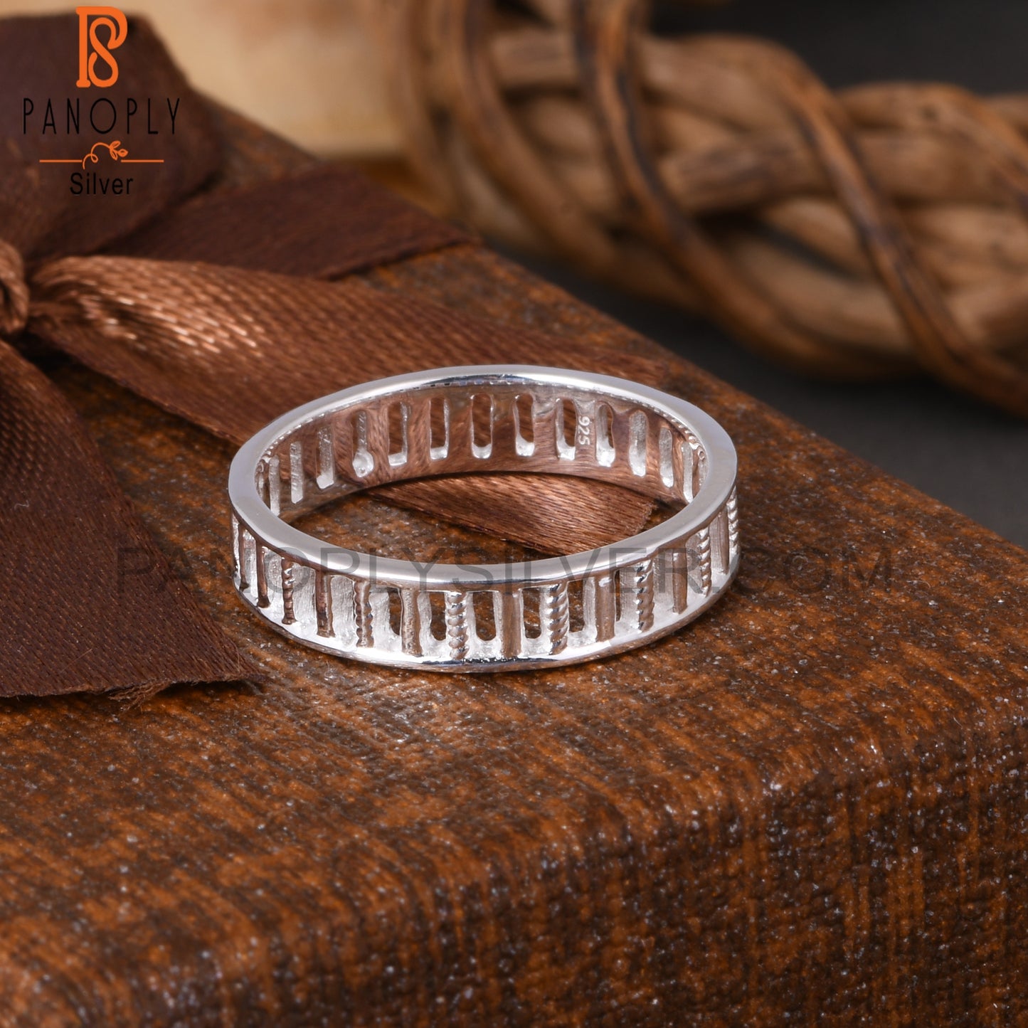 Rectangular Pattern 925 Sterling Silver Ring Band