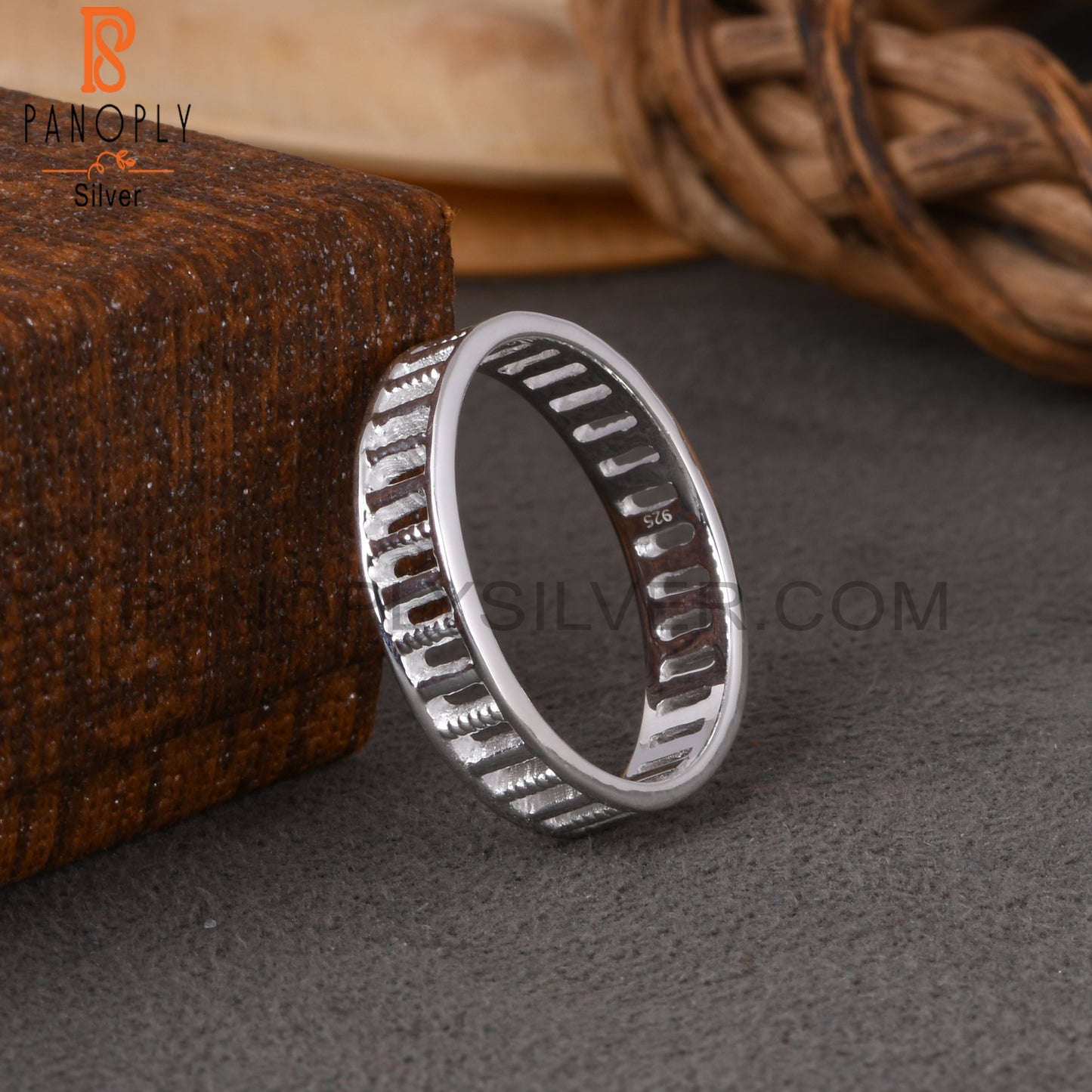 Rectangular Pattern 925 Sterling Silver Ring Band
