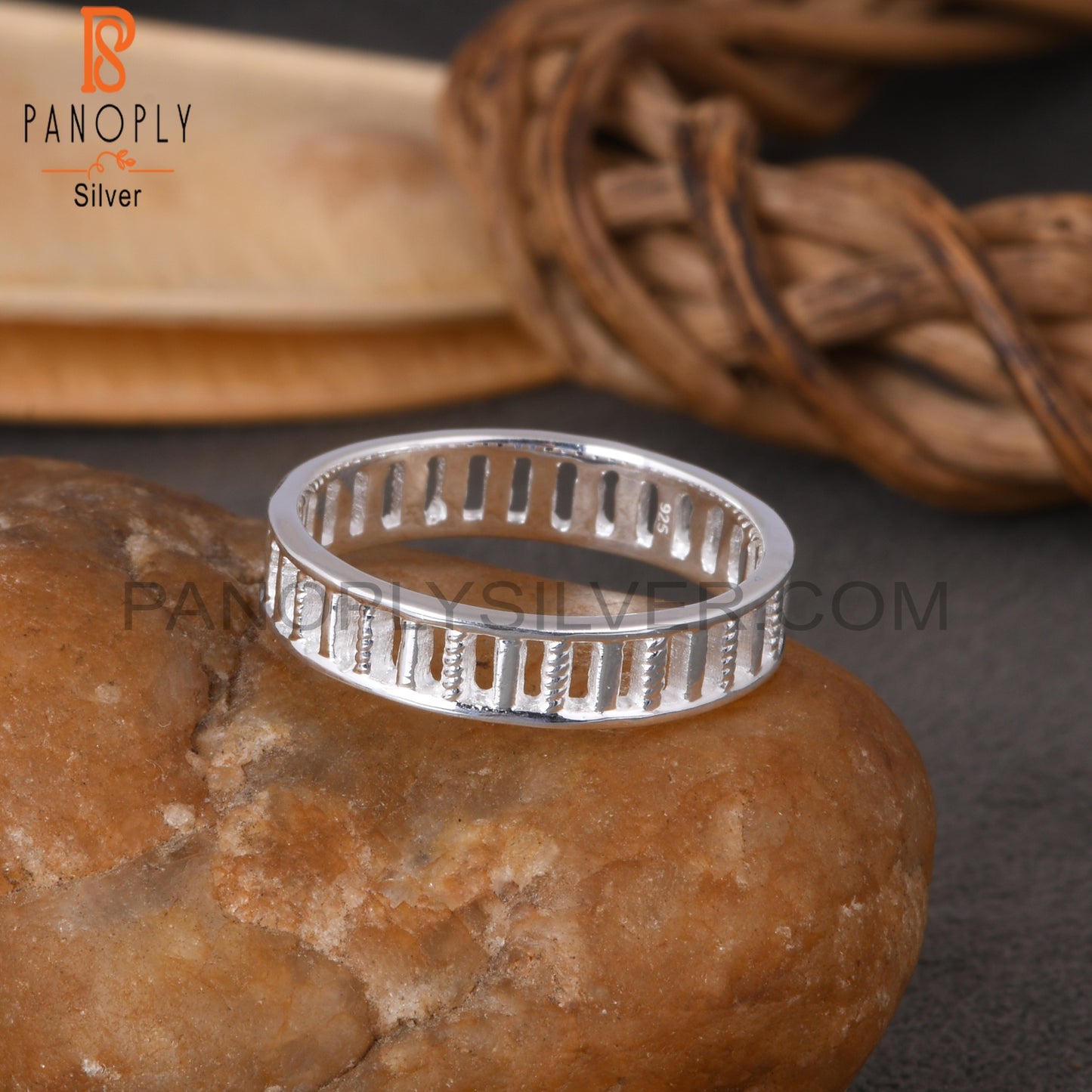Rectangular Pattern 925 Sterling Silver Ring Band