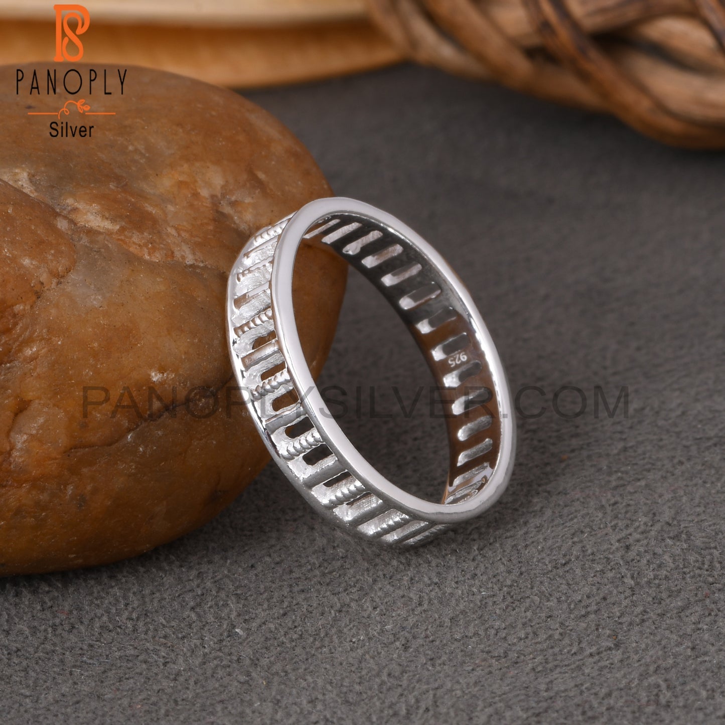 Rectangular Pattern 925 Sterling Silver Ring Band