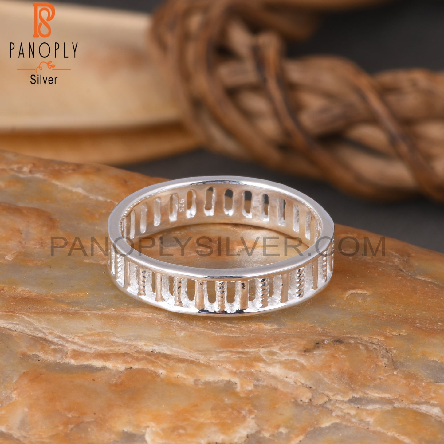 Rectangular Pattern 925 Sterling Silver Ring Band
