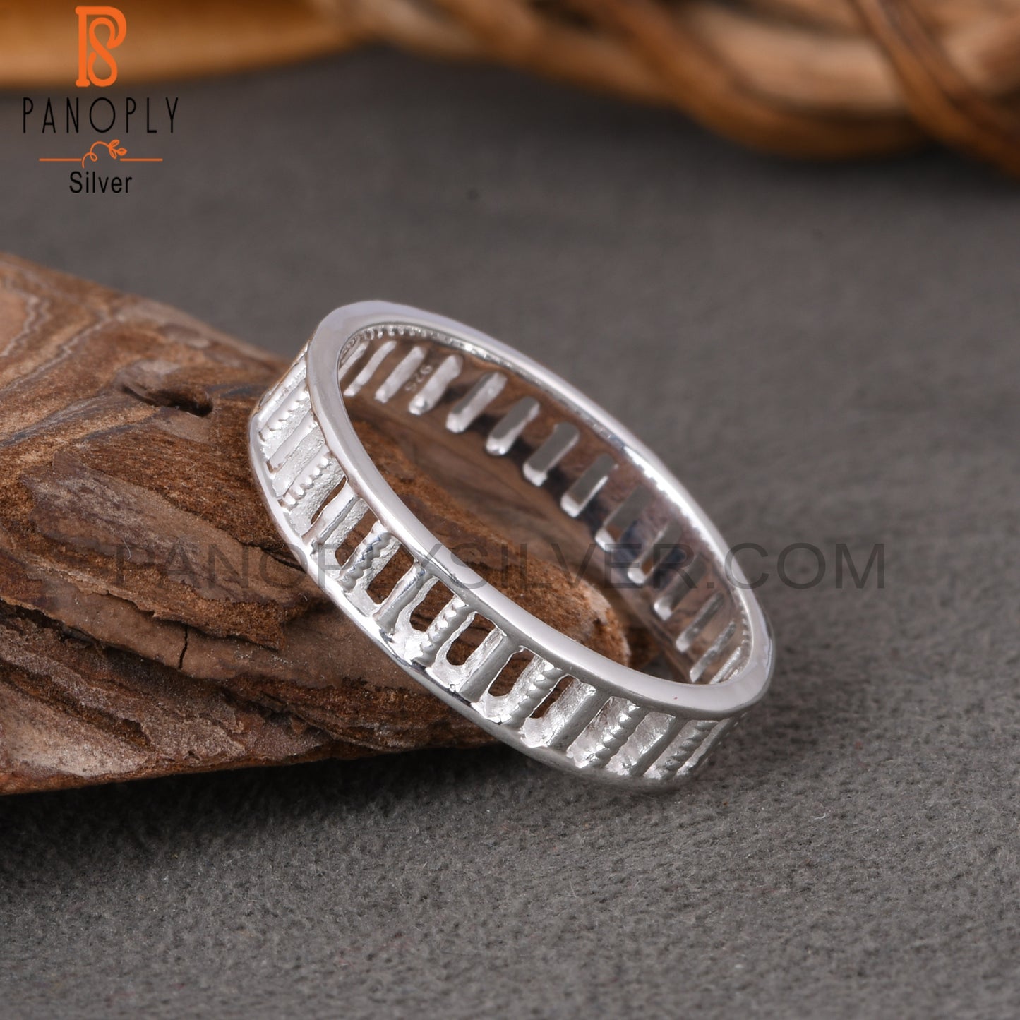 Rectangular Pattern 925 Sterling Silver Ring Band