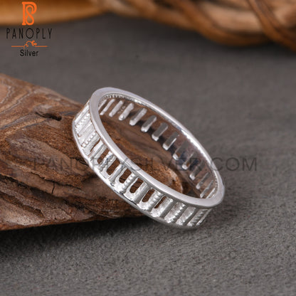 Rectangular Pattern 925 Sterling Silver Ring Band