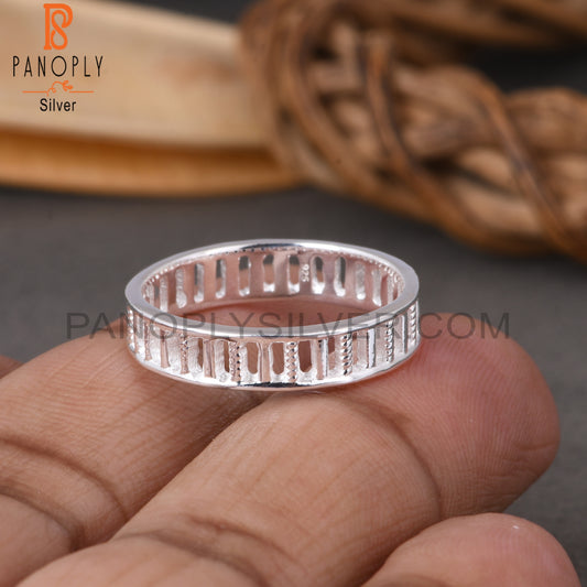 Rectangular Pattern 925 Sterling Silver Ring Band