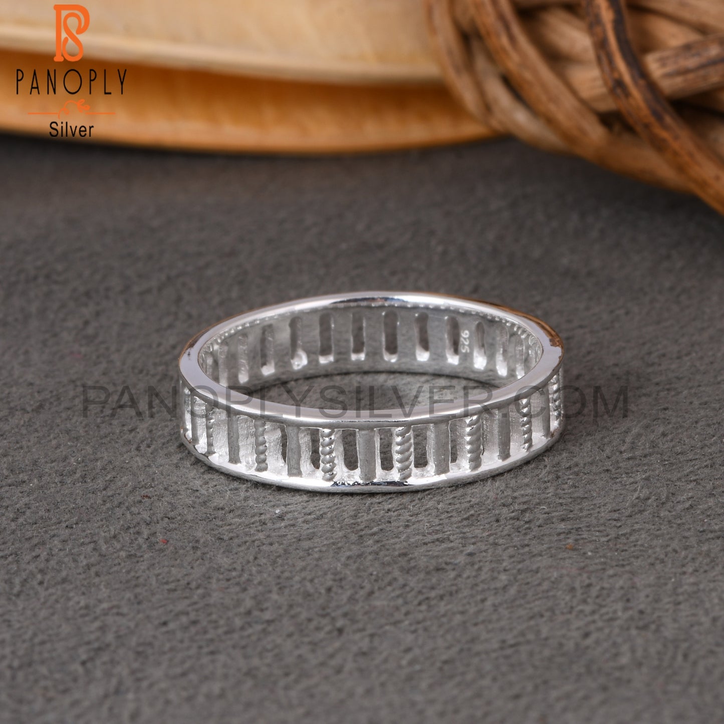 Rectangular Pattern 925 Sterling Silver Ring Band