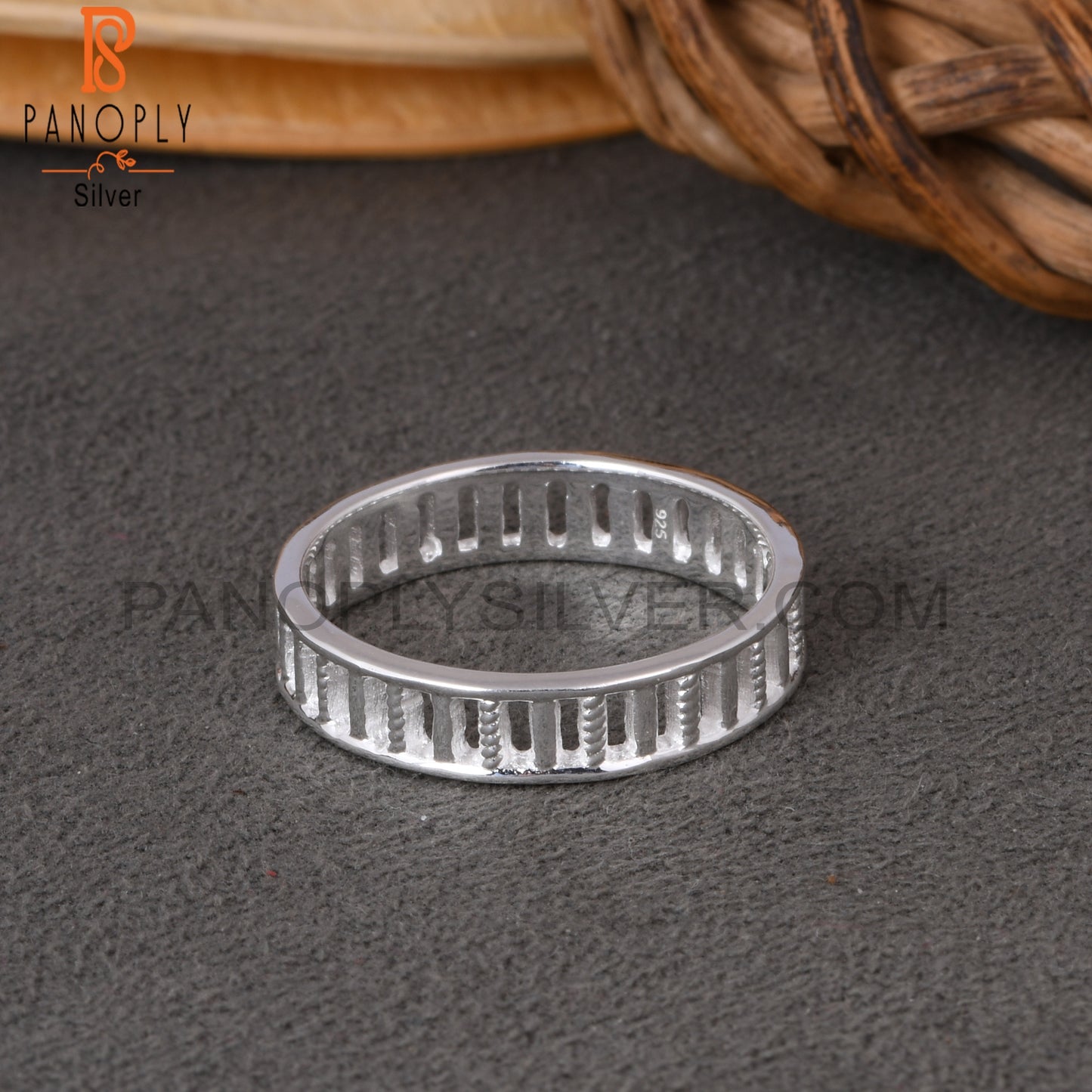 Rectangular Pattern 925 Sterling Silver Ring Band