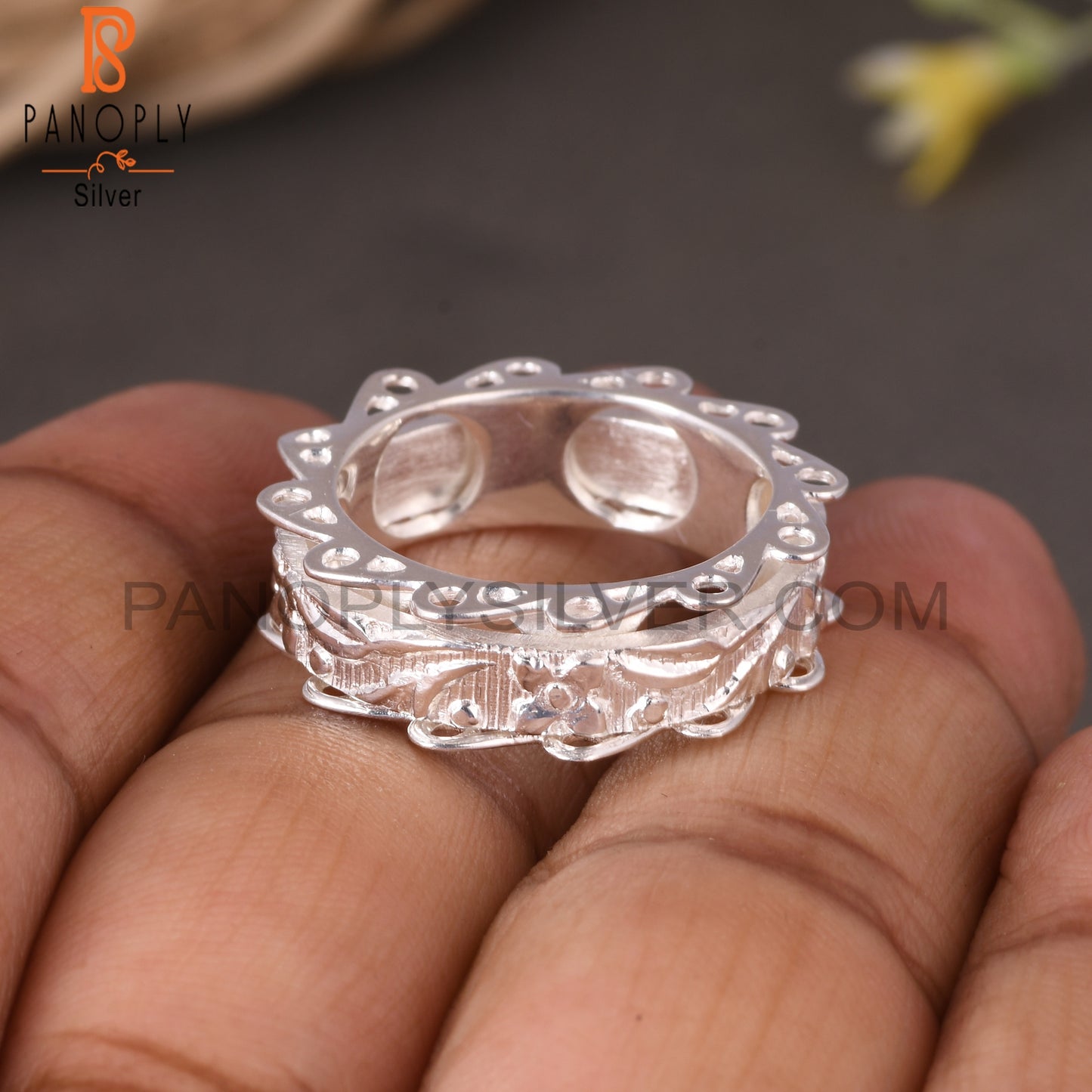 Handmade 925 Sterling Silver Floral Pattern Ring